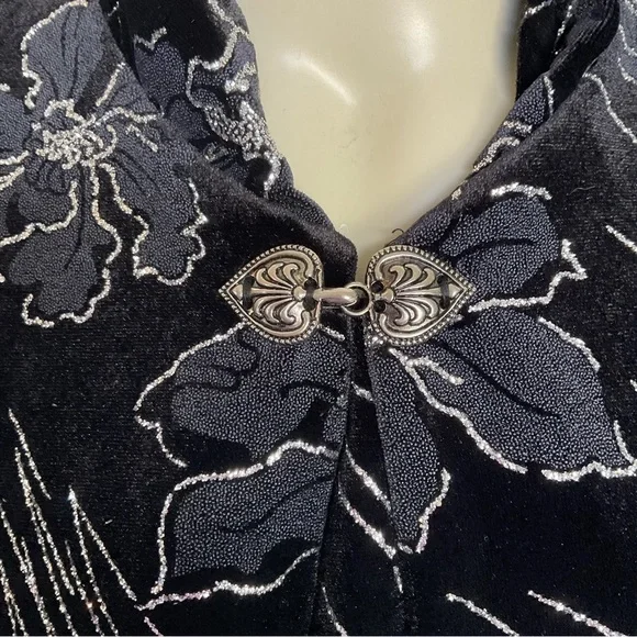 NWT Vintage JBS LTD Velvet & Silver Glitter Flowers Asian Style Tunic Top - Picture 5 of 9
